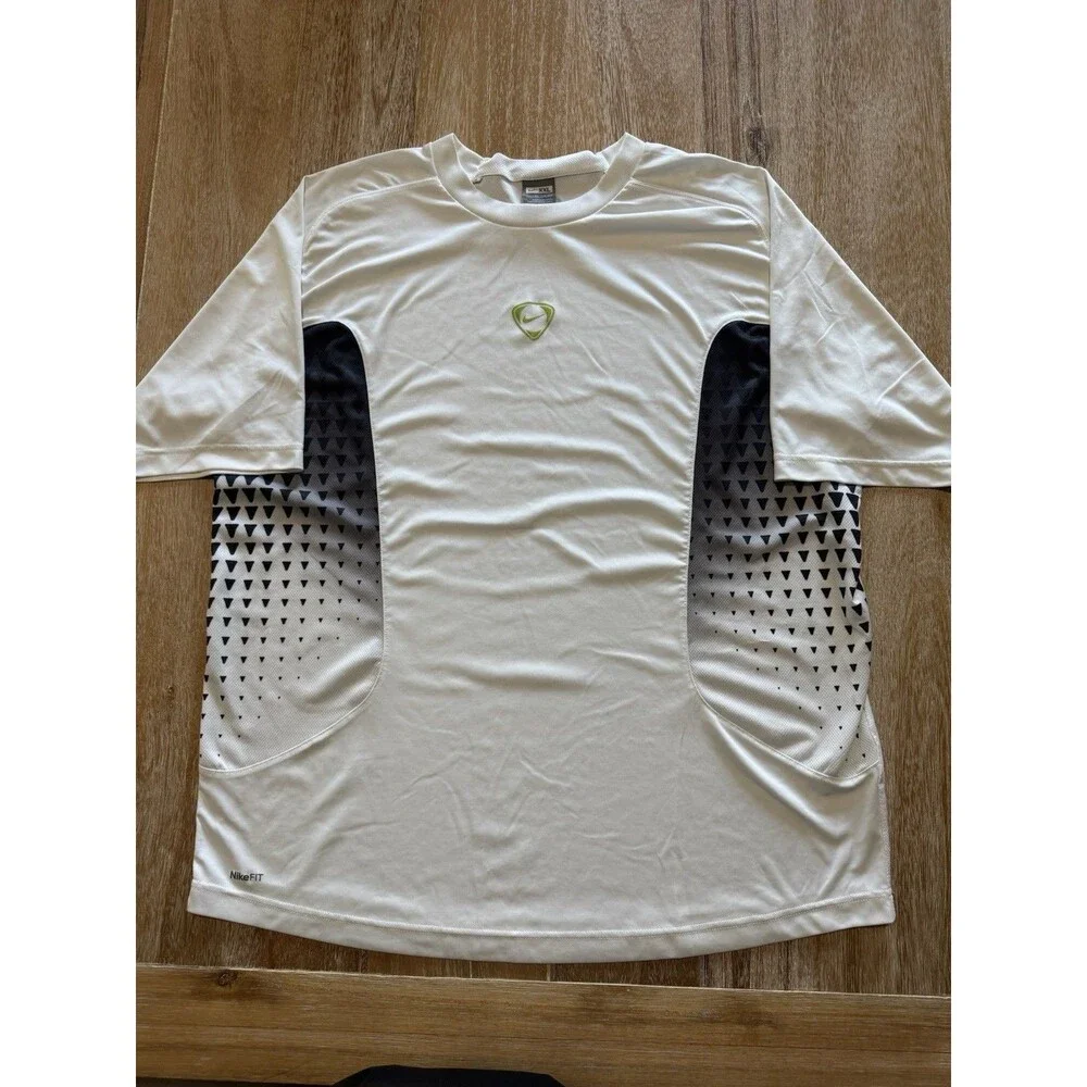 Vintage Nike Tiempo Football Shirt White Black Geometric Y2K Size XXL